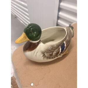 Otagiri Hand Crafted Mallard VTG Duck Planter Floral Vase Handmade 1982